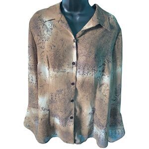 70s vibes paisley cheetah print with flared sleeves brown blouse